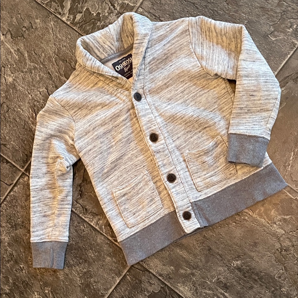OSHKOSH Kids Preppy Gray & White Cardigan Sweater CottageCore Button Front